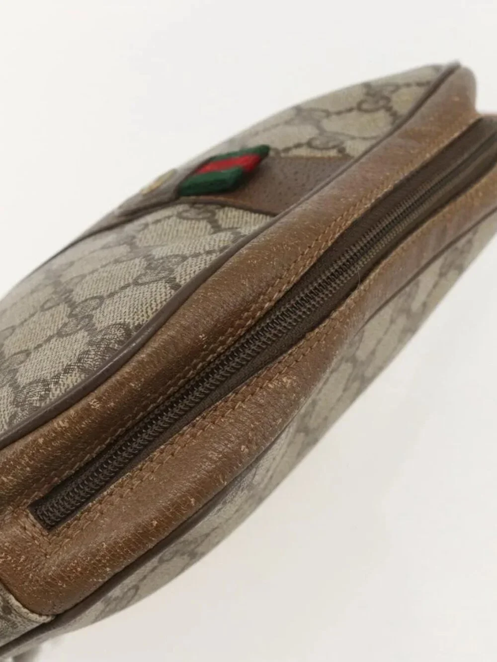 GUCCI GG Supreme Web Sherry Line Clutch Bag PVC Beige Gold 89 01 034 Auth 175777
